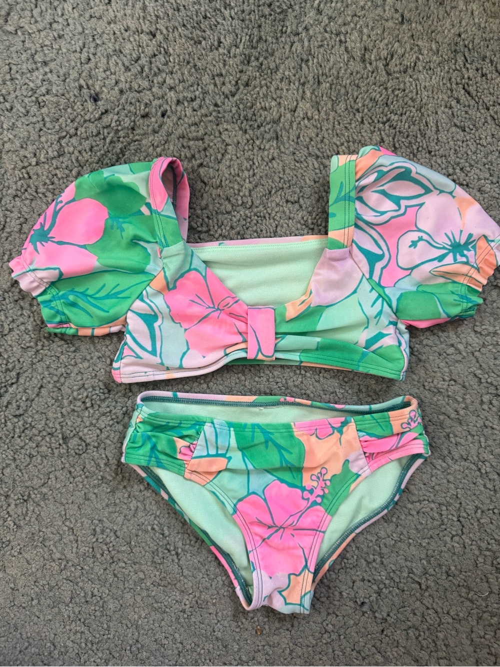 Cat & Jack Mint, Pink & Peach Floral Puff-Sleeve Swim Set